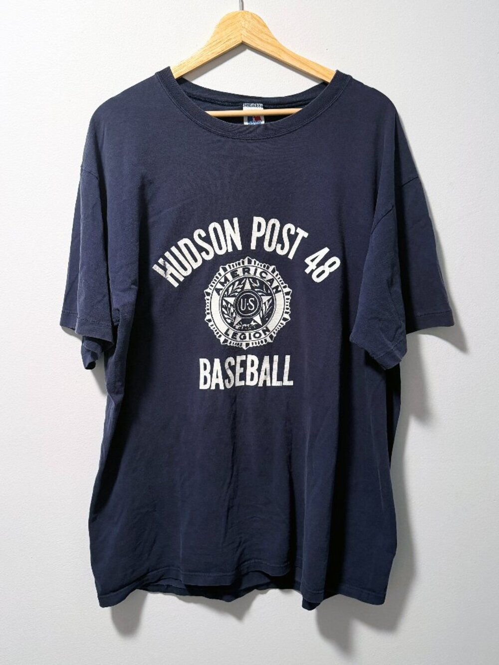 Russell Athletic T-Shirt Navy Hudson Post 48 Baseball Mens XL Vintage 90s USA